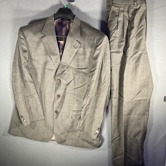 Palm Beach Classics Mens Suit 50R Regular Fit Brown 100% Wool Vintage - Picture 1 of 13